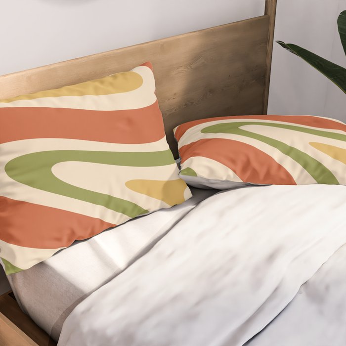 Retro 70s Swirls Abstract Pattern Burnt Orange Olive Mustard Beige Pillow Sham Gallery Image 2
