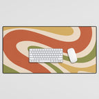 Retro 70s Swirls Abstract Pattern Burnt Orange Olive Mustard Beige Desk Mat Gallery Image 1