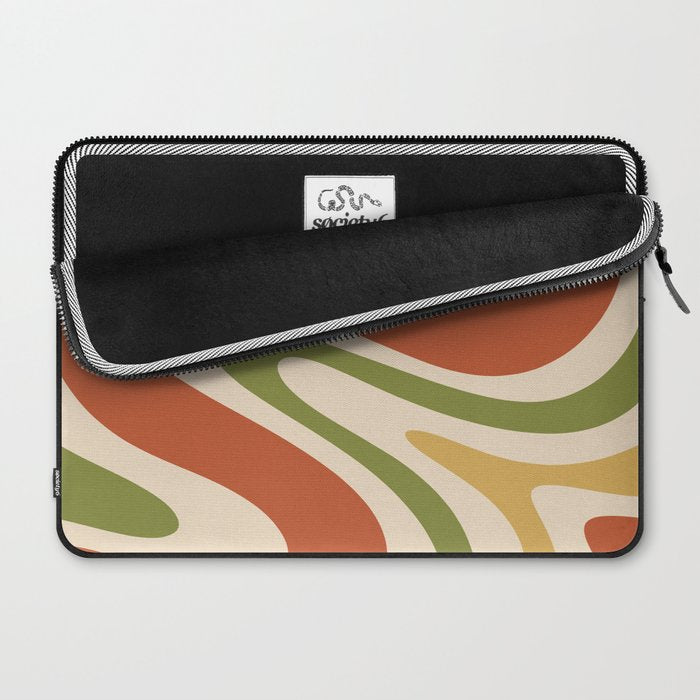 Retro 70s Swirls Abstract Pattern Burnt Orange Olive Mustard Beige Laptop Sleeve Gallery Image 2