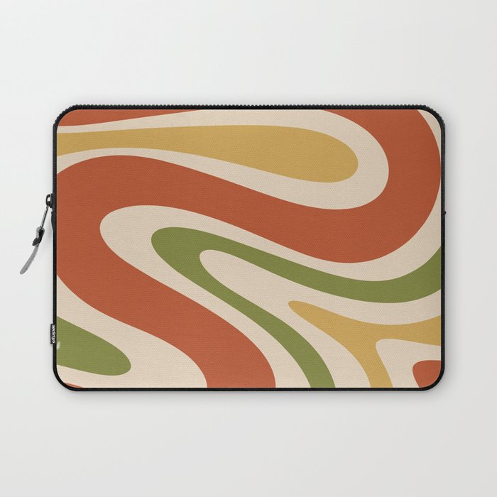 Retro 70s Swirls Abstract Pattern Burnt Orange Olive Mustard Beige Laptop Sleeve Gallery Image 1