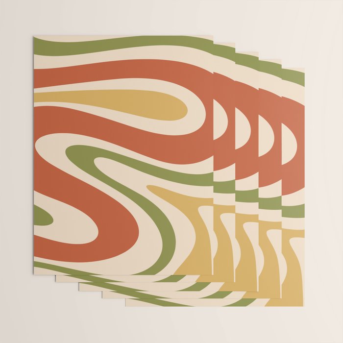 Retro 70s Swirls Abstract Pattern Burnt Orange Olive Mustard Beige Wrapping Paper Gallery Image 3