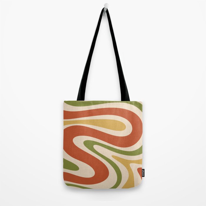 Retro 70s Swirls Abstract Pattern Burnt Orange Olive Mustard Beige Tote Bag Gallery Image 2