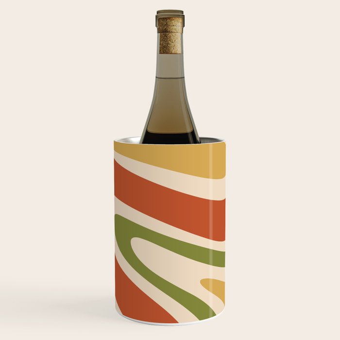 Retro 70s Swirls Abstract Pattern Burnt Orange Olive Mustard Beige Wine Chiller Gallery Image 1