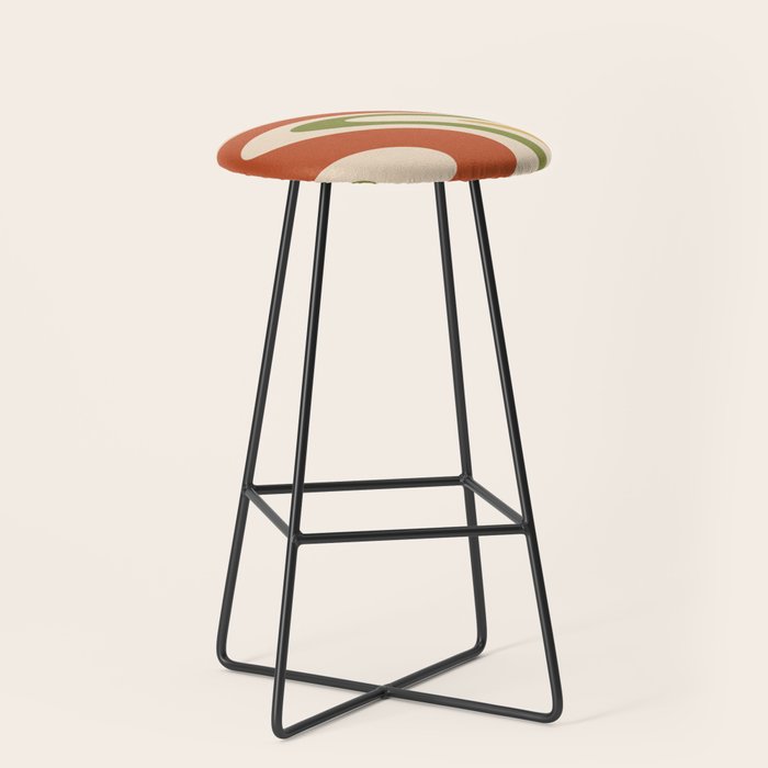 Retro 70s Swirls Abstract Pattern Burnt Orange Olive Mustard Beige Stool Gallery Image 1