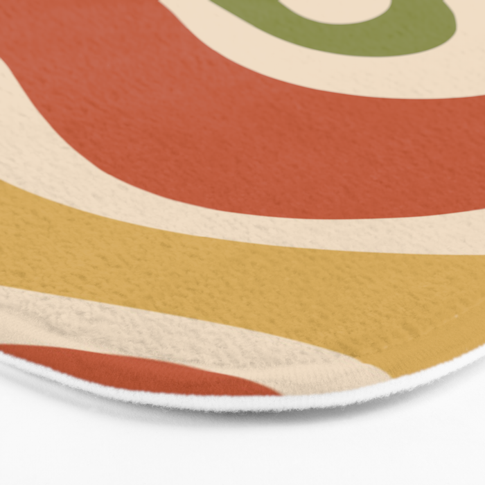 Retro 70s Swirls Abstract Pattern Burnt Orange Olive Mustard Beige Bath Mat Gallery Image 3