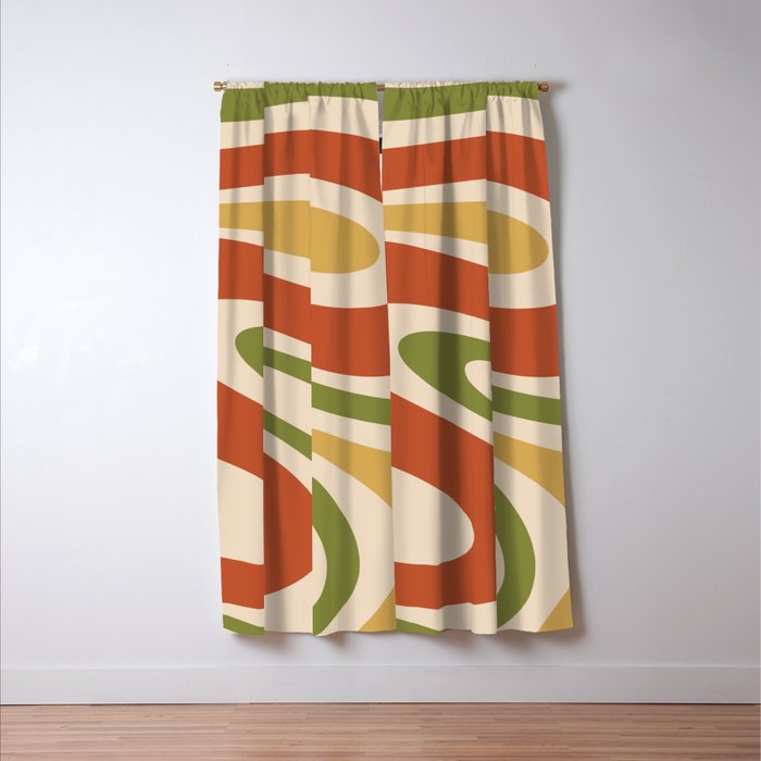 Retro 70s Swirls Abstract Pattern Burnt Orange Olive Mustard Beige Window Curtain Gallery Image 3