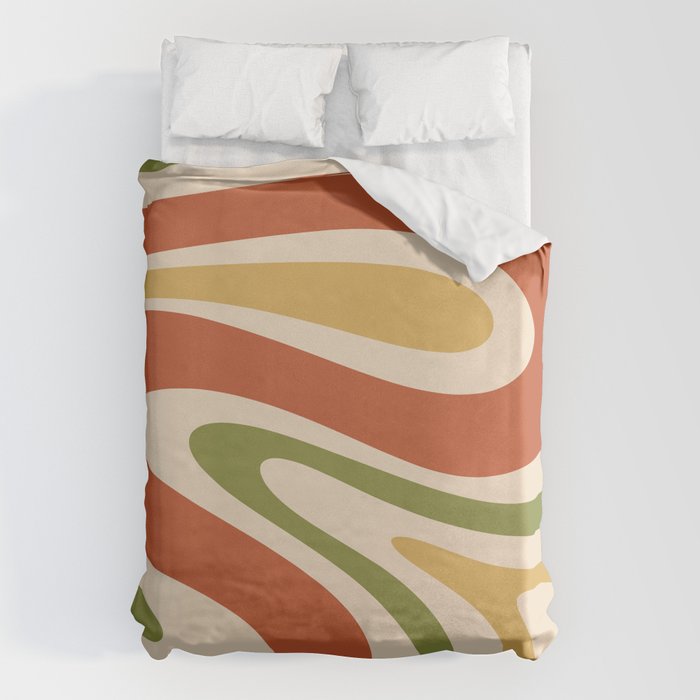 Retro 70s Swirls Abstract Pattern Burnt Orange Olive Mustard Beige Duvet Cover Gallery Image 6