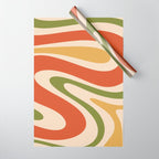 Retro 70s Swirls Abstract Pattern Burnt Orange Olive Mustard Beige Wrapping Paper Gallery Image 1