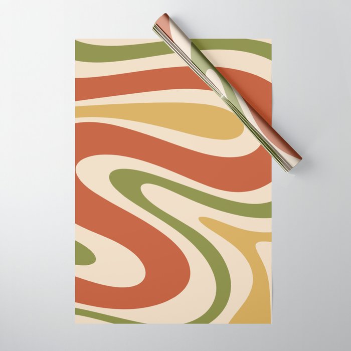 Retro 70s Swirls Abstract Pattern Burnt Orange Olive Mustard Beige Wrapping Paper Gallery Image 1