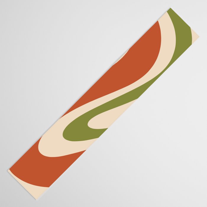 Retro 70s Swirls Abstract Pattern Burnt Orange Olive Mustard Beige Table Runner Gallery Image 3