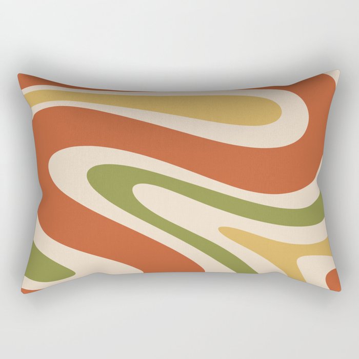 Retro 70s Swirls Abstract Pattern Burnt Orange Olive Mustard Beige Rectangular Pillow Gallery Image 2