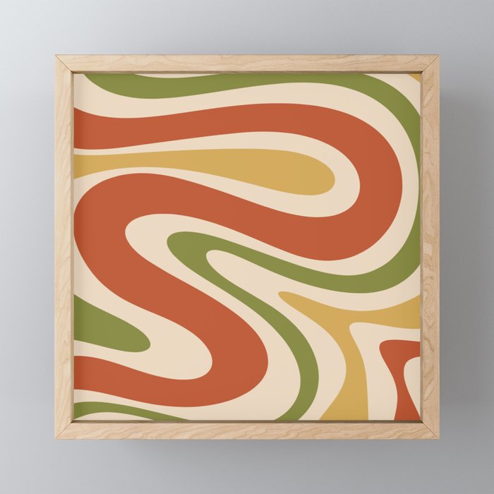 Retro 70s Swirls Abstract Pattern Burnt Orange Olive Mustard Beige Mini Art Print Gallery Image 1