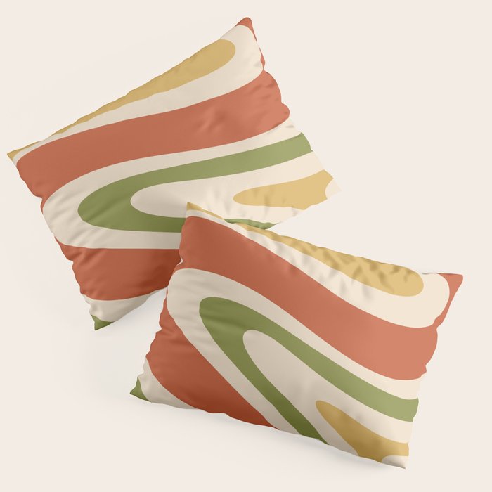 Retro 70s Swirls Abstract Pattern Burnt Orange Olive Mustard Beige Pillow Sham Gallery Image 1