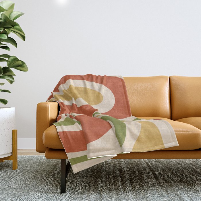 Retro 70s Swirls Abstract Pattern Burnt Orange Olive Mustard Beige Throw Blanket Gallery Image 1