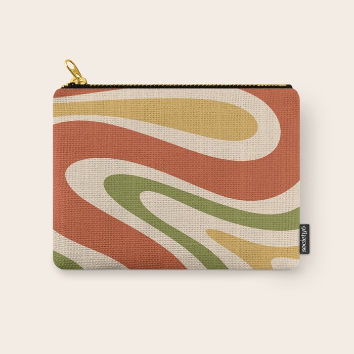 Retro 70s Swirls Abstract Pattern Burnt Orange Olive Mustard Beige Carry All Pouch Gallery Image 1