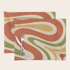 Retro 70s Swirls Abstract Pattern Burnt Orange Olive Mustard Beige Placemat Gallery Image 1
