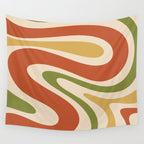 Retro 70s Swirls Abstract Pattern Burnt Orange Olive Mustard Beige Wall Tapestry Gallery Image 4