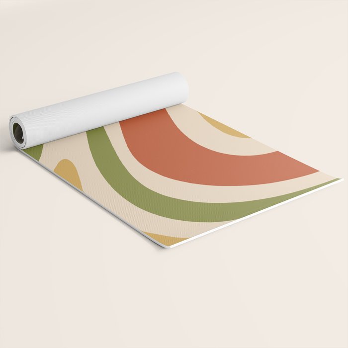 Retro 70s Swirls Abstract Pattern Burnt Orange Olive Mustard Beige Yoga Mat Gallery Image 2