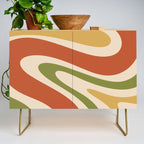 Retro 70s Swirls Abstract Pattern Burnt Orange Olive Mustard Beige Credenza Gallery Image 1