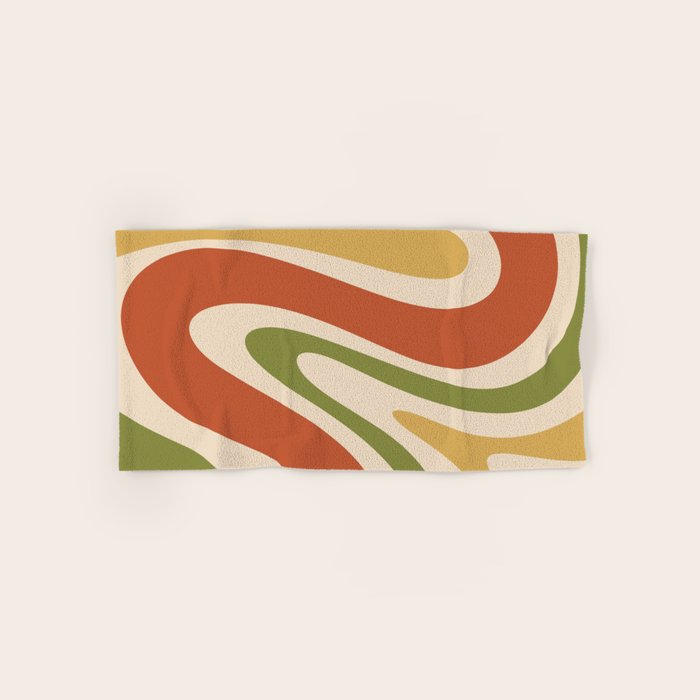 Retro 70s Swirls Abstract Pattern Burnt Orange Olive Mustard Beige Bath Towel Gallery Image 1