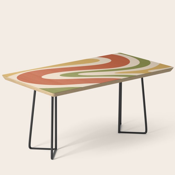 Retro 70s Swirls Abstract Pattern Burnt Orange Olive Mustard Beige Coffee Table Gallery Image 1