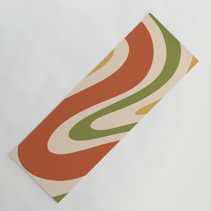 Retro 70s Swirls Abstract Pattern Burnt Orange Olive Mustard Beige Yoga Mat Gallery Image 1