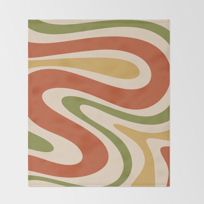 Retro 70s Swirls Abstract Pattern Burnt Orange Olive Mustard Beige Throw Blanket Gallery Image 2