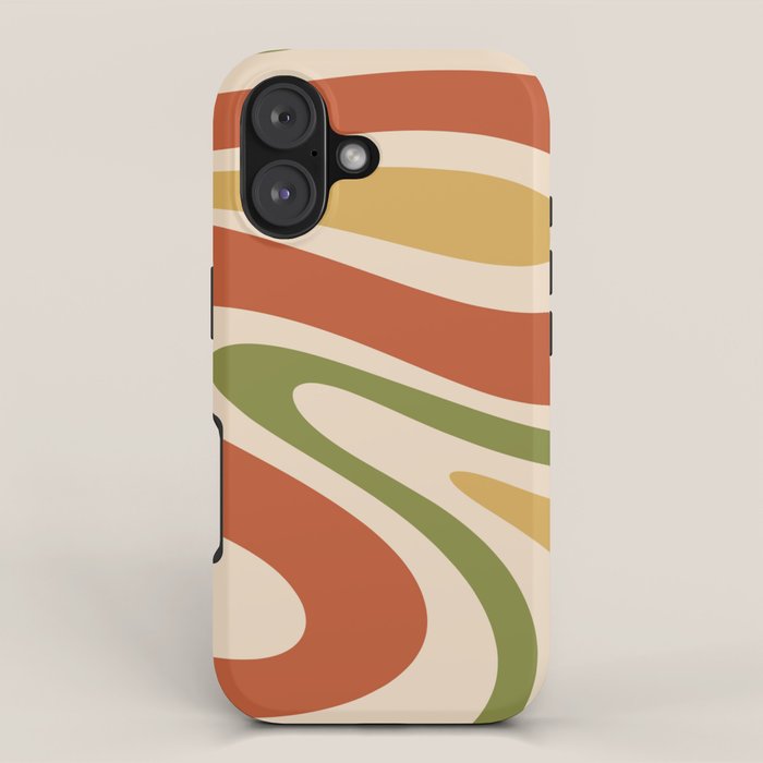 Retro 70s Swirls Abstract Pattern Burnt Orange Olive Mustard Beige iPhone Case Gallery Image 1