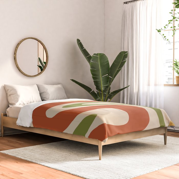 Retro 70s Swirls Abstract Pattern Burnt Orange Olive Mustard Beige Comforter Gallery Image 2