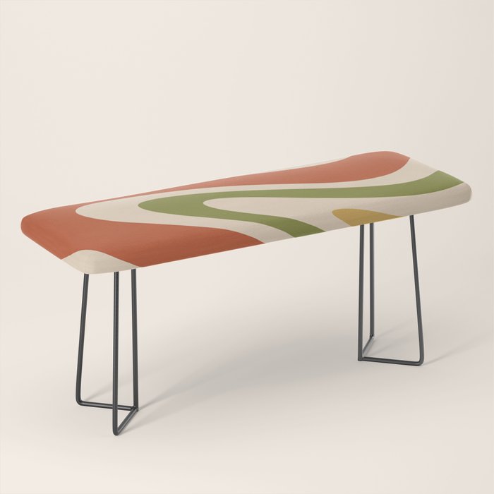 Retro 70s Swirls Abstract Pattern Burnt Orange Olive Mustard Beige Bench Gallery Image 1