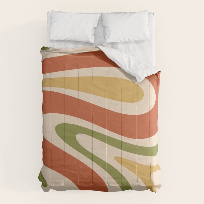 Retro 70s Swirls Abstract Pattern Burnt Orange Olive Mustard Beige Comforter Gallery Image 6