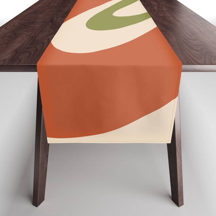 Retro 70s Swirls Abstract Pattern Burnt Orange Olive Mustard Beige Table Runner Gallery Image 1