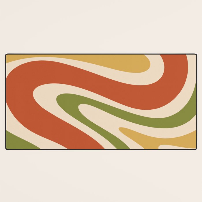 Retro 70s Swirls Abstract Pattern Burnt Orange Olive Mustard Beige Desk Mat Gallery Image 3