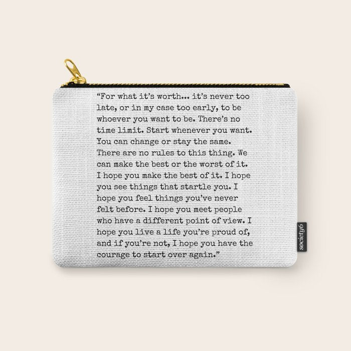 For What Its Worth | F. Scott Fitzgerald Quote Carry All Pouch Gallery Image 1