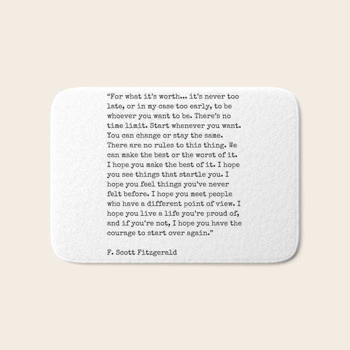 For What Its Worth | F. Scott Fitzgerald Quote Bath Mat Gallery Image 1