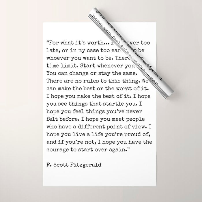 For What Its Worth | F. Scott Fitzgerald Quote Wrapping Paper Gallery Image 1
