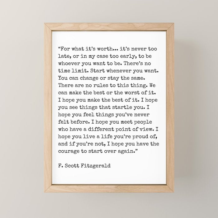 For What Its Worth | F. Scott Fitzgerald Quote Mini Art Print Gallery Image 1