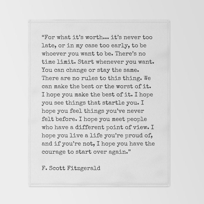 For What Its Worth | F. Scott Fitzgerald Quote Throw Blanket Gallery Image 2