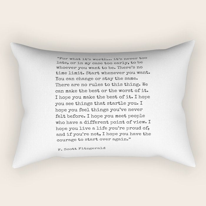 For What Its Worth | F. Scott Fitzgerald Quote Rectangular Pillow Gallery Image 1