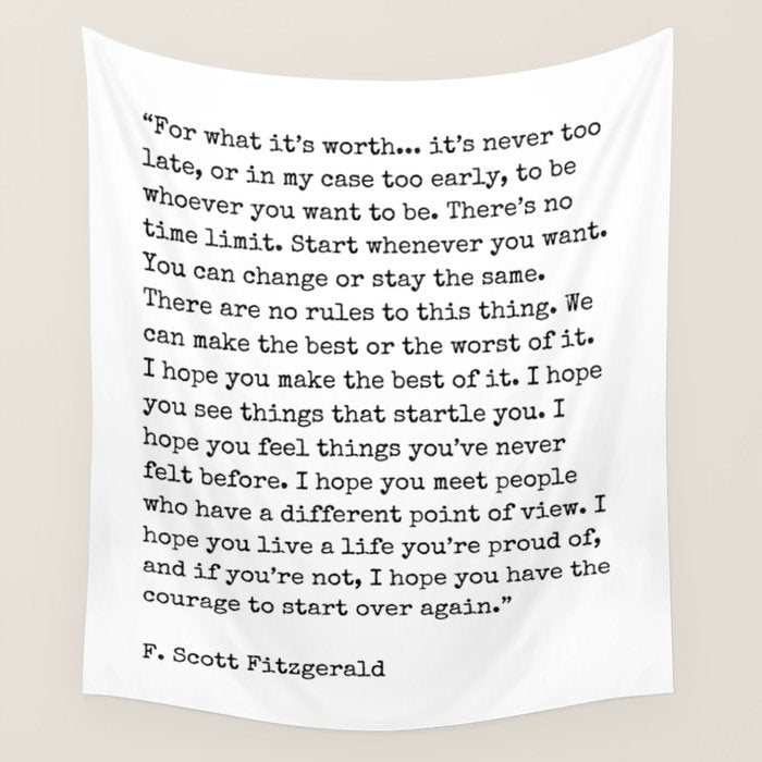For What Its Worth | F. Scott Fitzgerald Quote Wall Tapestry Gallery Image 1
