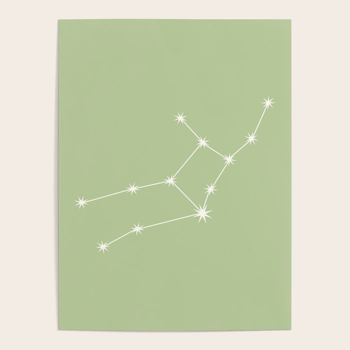 Virgo Zodiac Star Constellation Line Art Soft Green Poster Gallery Image 4