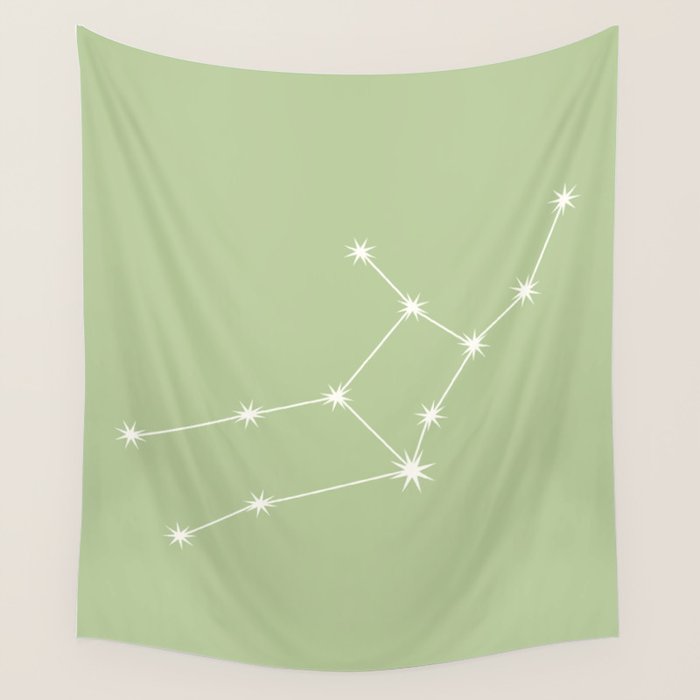 Virgo Zodiac Star Constellation Line Art Soft Green Wall Tapestry Gallery Image 1