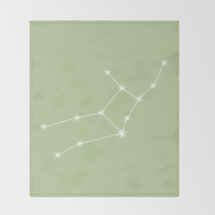 Virgo Zodiac Star Constellation Line Art Soft Green Throw Blanket Gallery Image 2