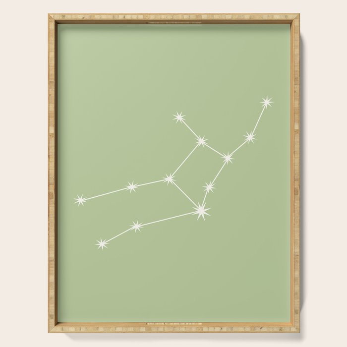 Virgo Zodiac Star Constellation Line Art Soft Green Serving Tray Gallery Image 1