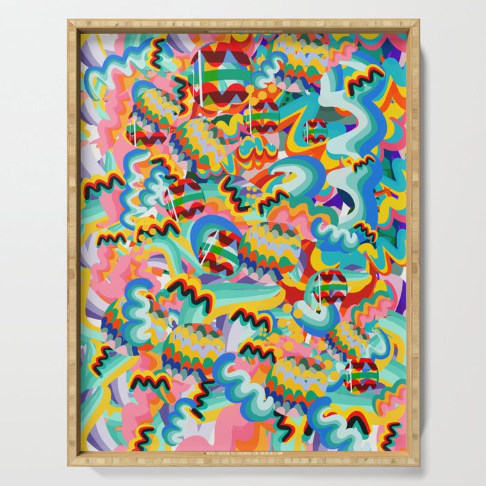 Colorful Abstract Graffiti Pop Art Pattern Design by Emmanuel Signorino  Serving Tray Gallery Image 1