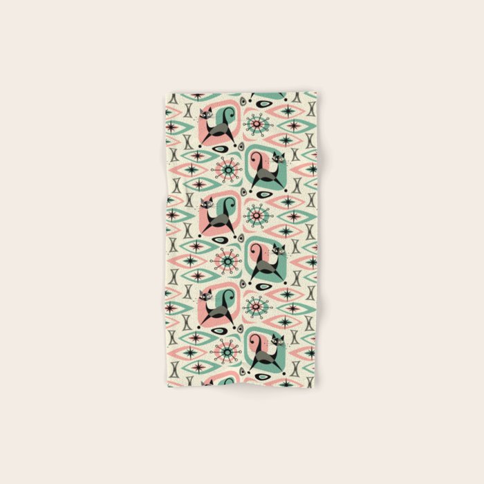 Mid Century Cat Abstract - Pink Aqua Hand & Bath Towel Gallery Image 1