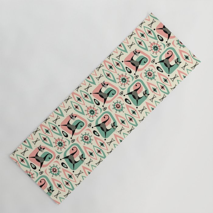 Mid Century Cat Abstract - Pink Aqua Yoga Mat Gallery Image 1