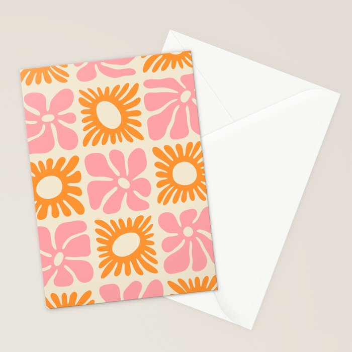 Retro checkered flower mosaic art pattern Stationery Card Gallery Image 2