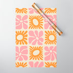 Retro checkered flower mosaic art pattern Wrapping Paper Gallery Image 1