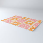 Retro checkered flower mosaic art pattern Rug Gallery Image 3